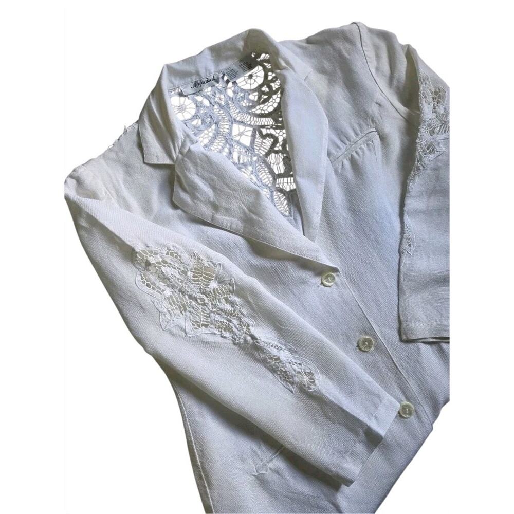 VTG Appraisal White Linen Blend Lace Crochet Blazer Jacket Boho Chic 12